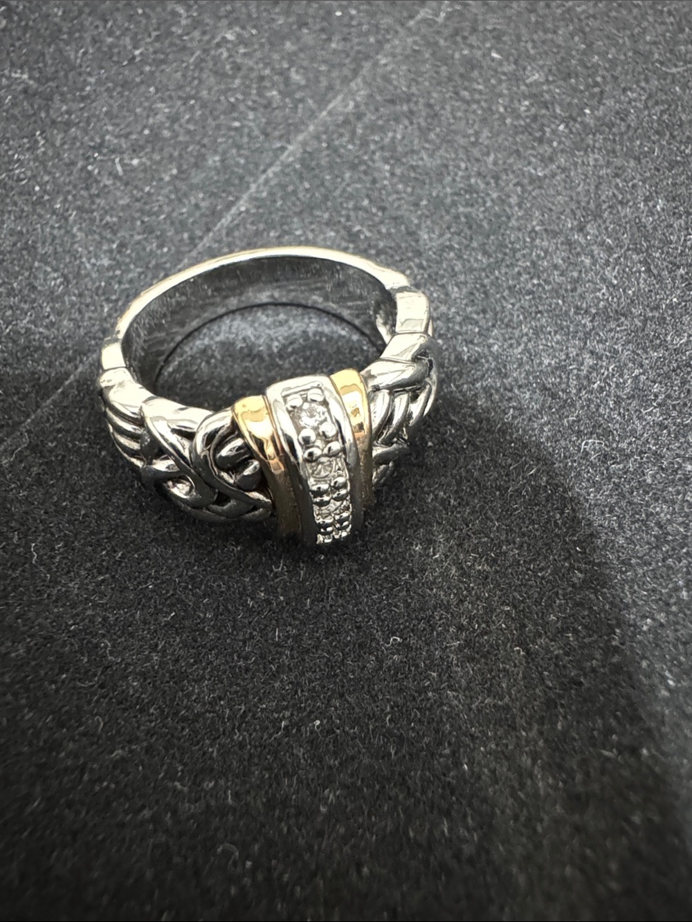 Two-Tone Silver and Gold Women's Ring with Pavé Stones